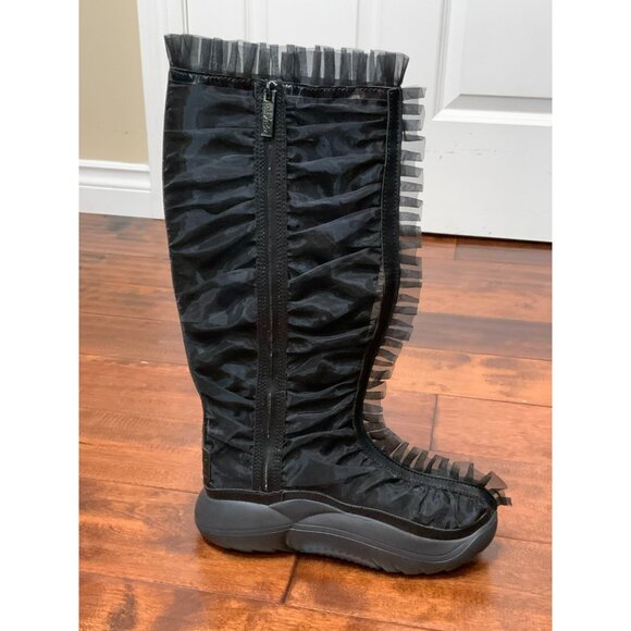 Ugg x Collina Strada Vegan Black Tall Organza Tulle Ruffle Boots, Size 7 | 38 - Picture 1 of 11